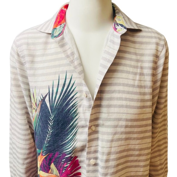 Tommy Bahama Men Linen Blend  Shirt Button Front Closure Floral Palms Print Sz M - Picture 12 of 16